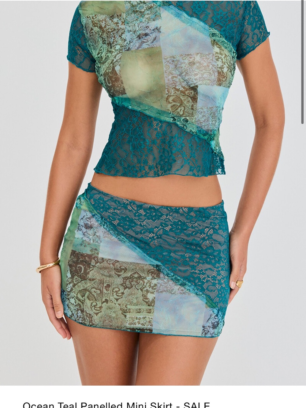 Teal Lace Panel Mini Skirt